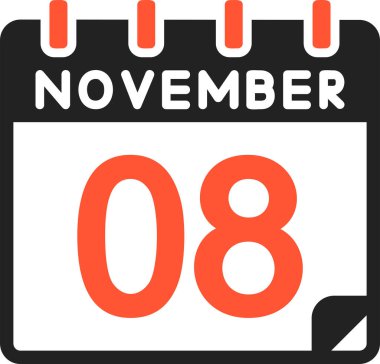 8 Kasım takvim simgesi, vektör illüstrasyonu