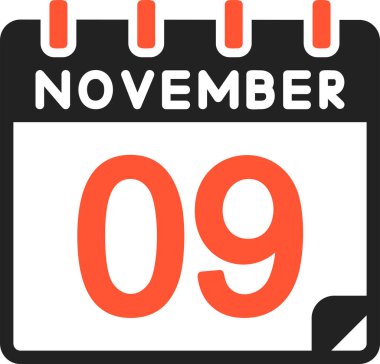 9 Kasım takvim simgesi, vektör illüstrasyonu