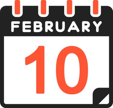 10 Şubat takvim simgesi, vektör illüstrasyonu