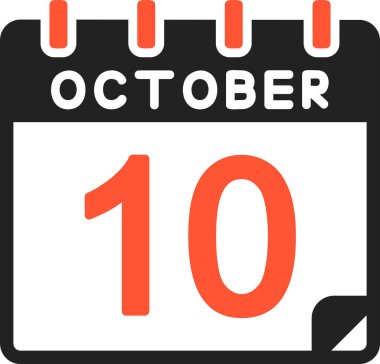 10 Ekim takvim simgesi, vektör illüstrasyonu