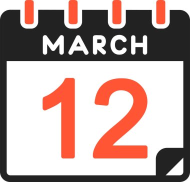 12 Mart takvim simgesi, vektör illüstrasyonu