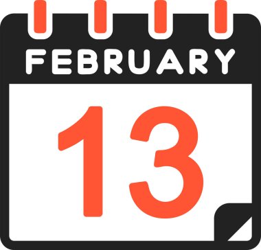 13 Şubat takvim simgesi, vektör illüstrasyonu