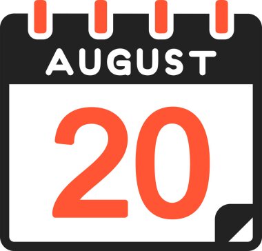 20 Ağustos takvim simgesi, vektör illüstrasyonu