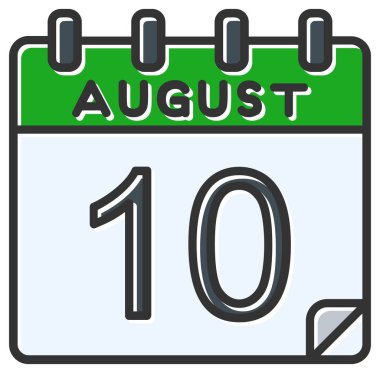 Vektör çizimi. 10 Ağustos tarihli takvim