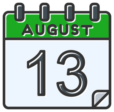 Vektör çizimi. 13 Ağustos tarihli takvim