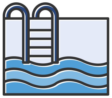 Yüzme havuzu simgesi renk ana hatları vektörü