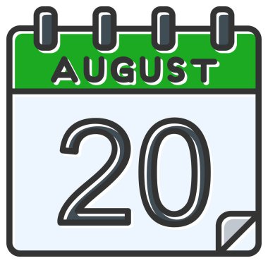 Vektör çizimi. 20 Ağustos tarihli takvim