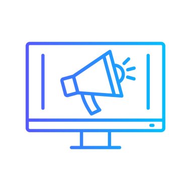 Megafon ikonlu bilgisayar monitörü. vektör