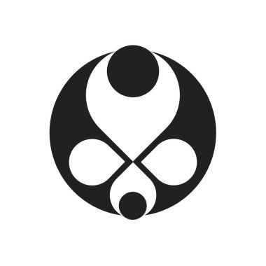 Beyaz zemin üzerinde yuvarlak şekilli bir dairenin siyah beyaz logosunun vektör çizimi.