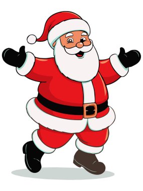 Tatil sembolü. Dans eden renkli Noel Baba ikonu. Beyaz arka planda. Poster, afiş, broşür, tebrik kartı dekorasyonu için tasarım elemanı. Vektör illüstrasyonu