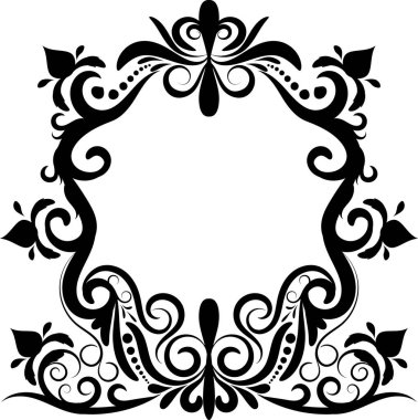Karmaşık girdaplar ve dekoratif desenlerle süslü siyah vintage çerçeve, davetiyeler, sertifikalar ve dekoratif tasarımlar için mükemmel.