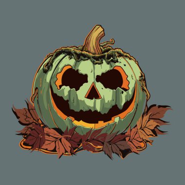 Korkunç Cadılar Bayramı balkabağı, parlak yüzlü, sarmaşıklı sarmaşıklı, sinsi gülümsemeli, ürkütücü tasarım, davetiyeler, posterler ve dekorasyonlar için mükemmel..