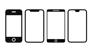 Tasarım için siyah ve beyaz cep telefonu veya cep telefonu simgesi kullanılır