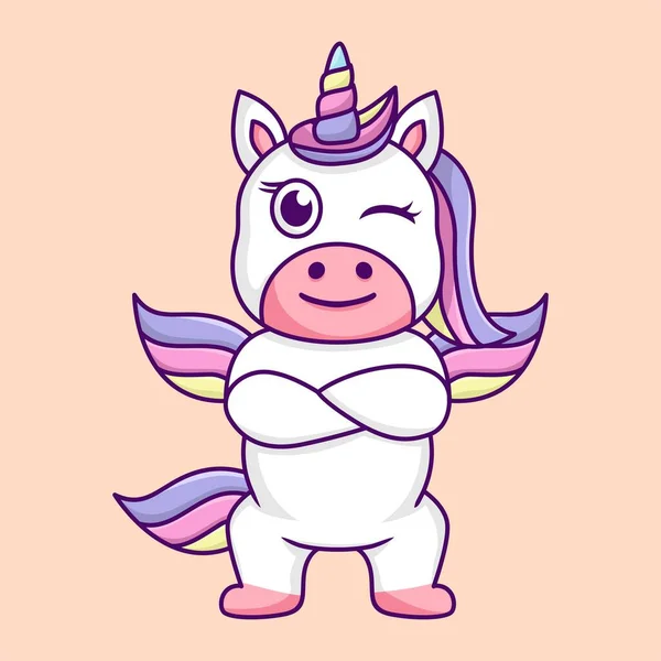 Kartun Berwarna Unicorn Yang Lucu - Stok Vektor