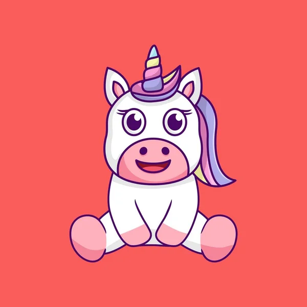 Kartun Berwarna Unicorn Yang Lucu - Stok Vektor