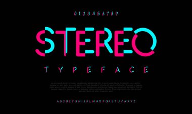 Modern yazı tipinin vektör alfabesi, numaraları ve sembolleri.