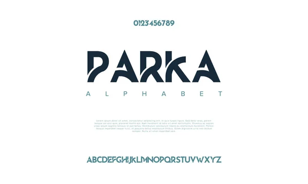 Modern fütürist yazı tipi. Vektör alfabesi. Yazı tipi, teknoloji ve teknoloji tasarımı. dijital sayılar ve semboller