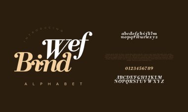 Lüks, zarif alfabe harfleri ve sayılar. Zarif düğün tipografisi klasik serif yazı tipi dekoratif antika. Yaratıcı vektör illüstrasyonu