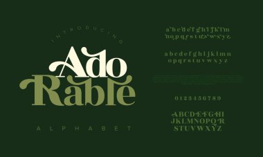 Lüks, zarif alfabe harfleri ve sayılar. Zarif düğün tipografisi klasik serif yazı tipi dekoratif antika. Yaratıcı vektör illüstrasyonu