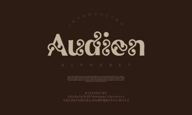 Lüks, zarif alfabe harfleri ve sayılar. Zarif düğün tipografisi klasik serif yazı tipi dekoratif antika. Yaratıcı vektör illüstrasyonu