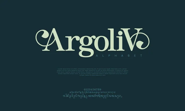Luxusní Elegantní Abeceda Písmena Čísla Elegantní Svatební Typografie Klasický Serif — Stockový vektor
