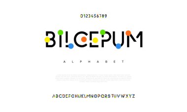 Bilgepum yaratıcı modern şehir alfabesi yazı tipi. Dijital soyut Müslüman, fütüristik, moda, spor, asgari teknoloji tipografisi. Basit sayısal vektör illüstrasyonu
