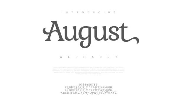 Ağustos yaratıcı modern şehir alfabesi yazı tipi. Dijital soyut Müslüman, fütüristik, moda, spor, asgari teknoloji tipografisi. Basit sayısal vektör illüstrasyonu
