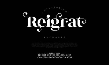 Reigrat premium lüks alfabe harfleri ve numaraları. Zarif düğün tipografisi klasik serif yazı tipi dekoratif antika. yaratıcı vektör illüstrasyonu