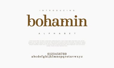 Bohamin yaratıcı modern şehir alfabesi yazı tipi. Dijital soyut Müslüman, fütüristik, moda, spor, asgari teknoloji tipografisi. Basit sayısal vektör illüstrasyonu