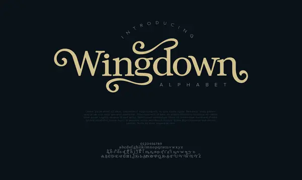 Birinci sınıf lüks alfabe harfleri ve numaralar. Zarif düğün tipografisi klasik serif yazı tipi dekoratif antika. yaratıcı vektör illüstrasyonu