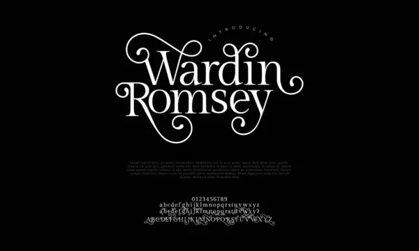 Wardinromsey premium lüks alfabe harfleri ve numaraları. Zarif düğün tipografisi klasik serif yazı tipi dekoratif antika. yaratıcı vektör illüstrasyonu