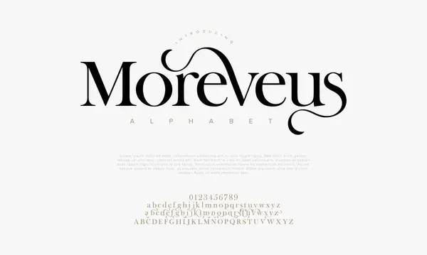 Morveus premium lüks alfabe harfleri ve numaraları. Zarif düğün tipografisi klasik serif yazı tipi dekoratif antika. yaratıcı vektör illüstrasyonu