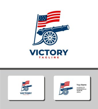 Top silahı ve Amerikan bayrağını gösteren basit ve göze çarpan logo şablonu tasarımı