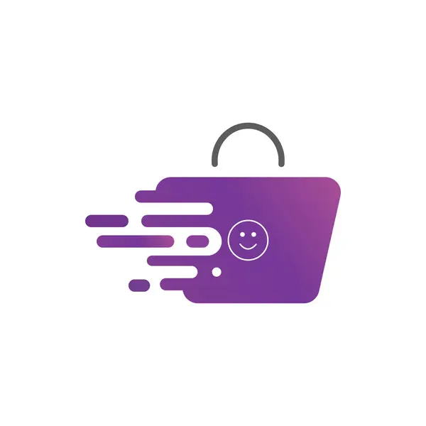 Online Winkel Tas Logo Snelste Levering Met Smiley Gezicht Icoon — Stockvector