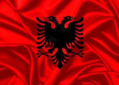 Arnavutluk 'ta saten desen arkaplanı bayrağını dalgalandırıyor