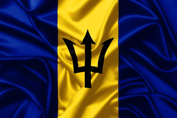 Barbados Sventolando Bandiera Primo Piano Raso Texture Sfondo — Foto Stock