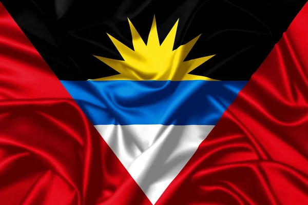 Amtigua Barbuda Lengő Zászló Közelről Szatén Textúra Háttér — Stock Fotó
