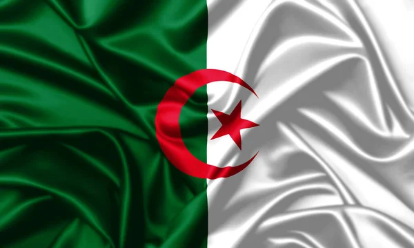 Algieria Macha Flagą Blisko Jedwabiu Tekstury Tła — Zdjęcie stockowe