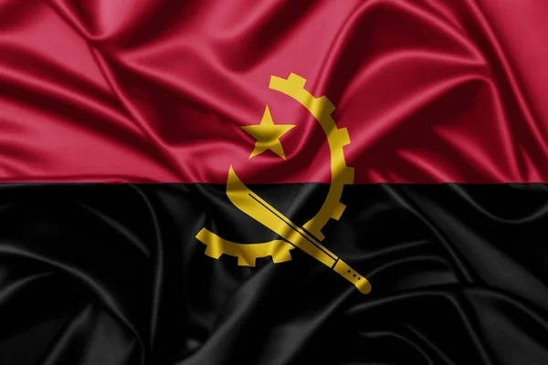 République Angola Agitant Drapeau Gros Plan Satin Texture Arrière Plan — Photo
