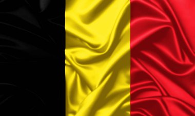 Belçika bayrağı sallıyor saten desenli ipek arkaplanı kapat