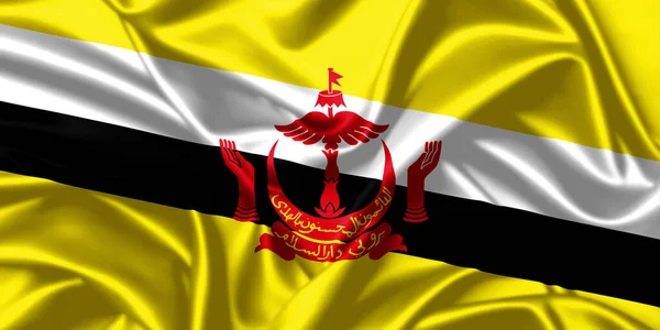 Бруней Размахивая Флагом Закрыть Атласная Текстура Фона — стоковое фото