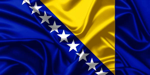 ボスニアとヘルツェゴビナの旗がサテンテクスチャの背景を閉じる — ストック写真