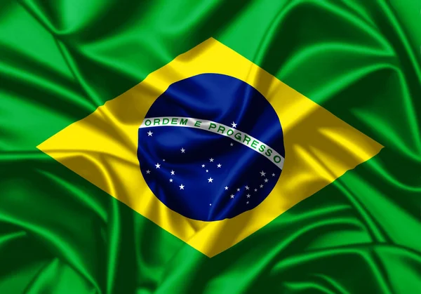 Brazylia Macha Flagą Zbliżenie Satynowe Tło Tekstury — Zdjęcie stockowe