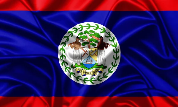 Belize Viftande Flagga Närbild Satin Konsistens Bakgrund — Stockfoto