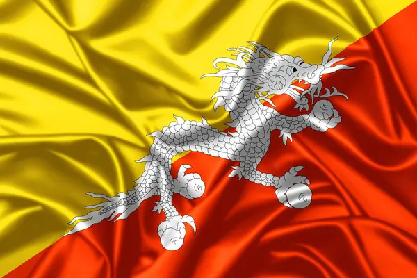 Bhutan Schwenkt Nationalflagge Nahaufnahme Seide Textur Satin Illustration Hintergrund — Stockfoto