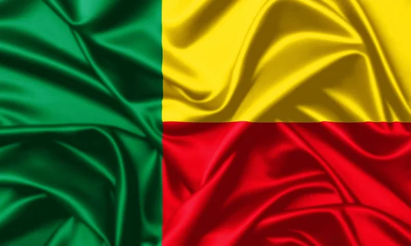 Benin Κυματίζει Σημαία Close Σατέν Υφή Φόντο — Φωτογραφία Αρχείου