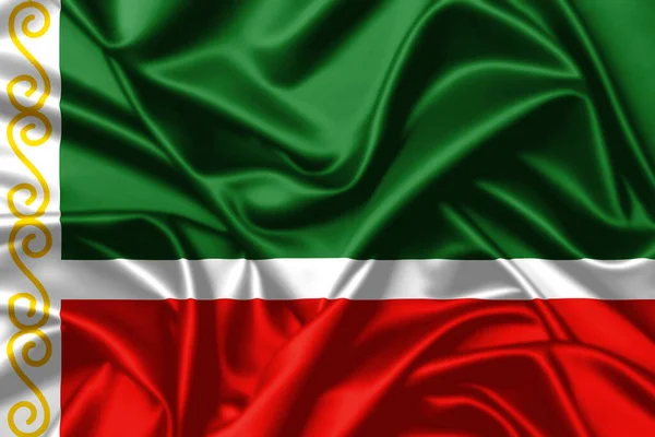 Chechen Republic Waving Flag Close Satin Silk Texture Background Accurate — Stock Photo, Image