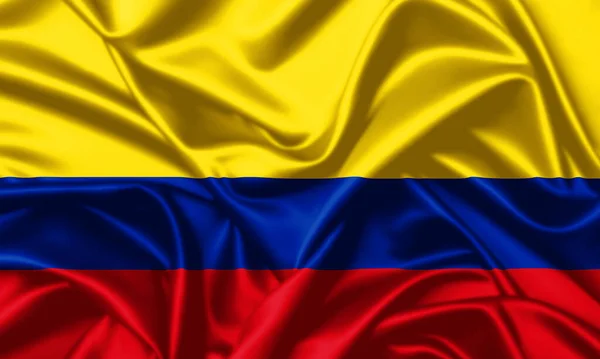 Colombia Viftande Flagga Närbild Satin Silke Konsistens Bakgrund Exakt Storlek — Stockfoto