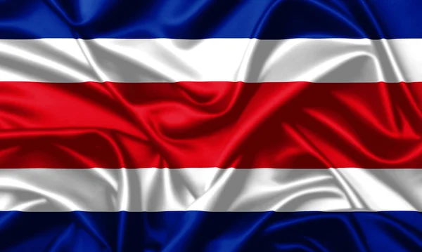 Costa Rica Viftande Flagga Närbild Satin Silke Konsistens Bakgrund — Stockfoto