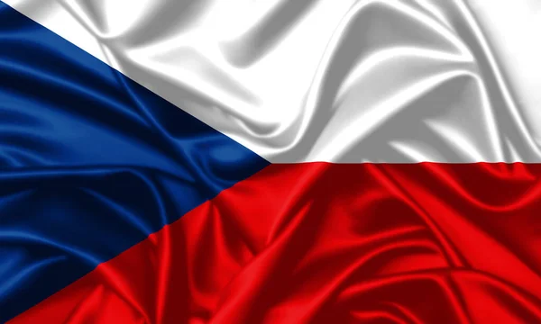 Csehország Hullámzó Nemzeti Zászló Közelkép Selyem Textúra Szatén Illusztráció Háttér — Stock Fotó